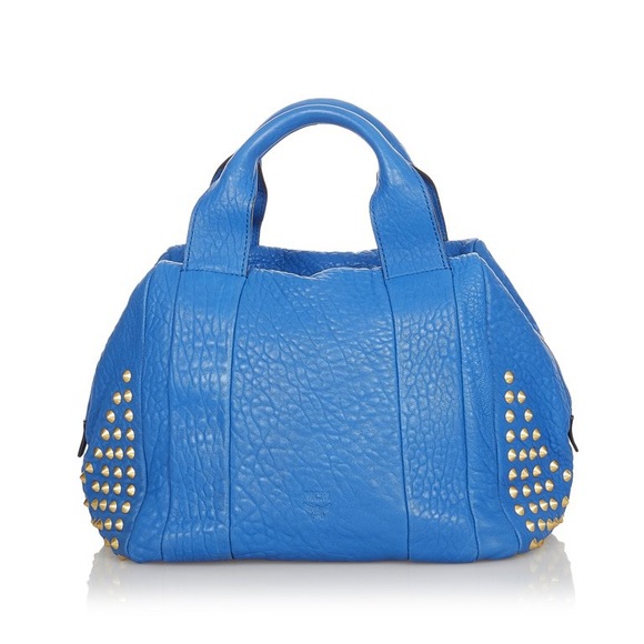 🥳LAST CHANCE 🥳 MCM Blue Leather Studded Design Large Tote Bag - Picture 3 of 17